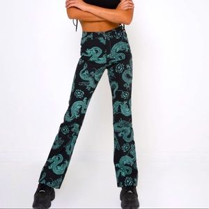Motel Rocks Black and Green Flare Pants